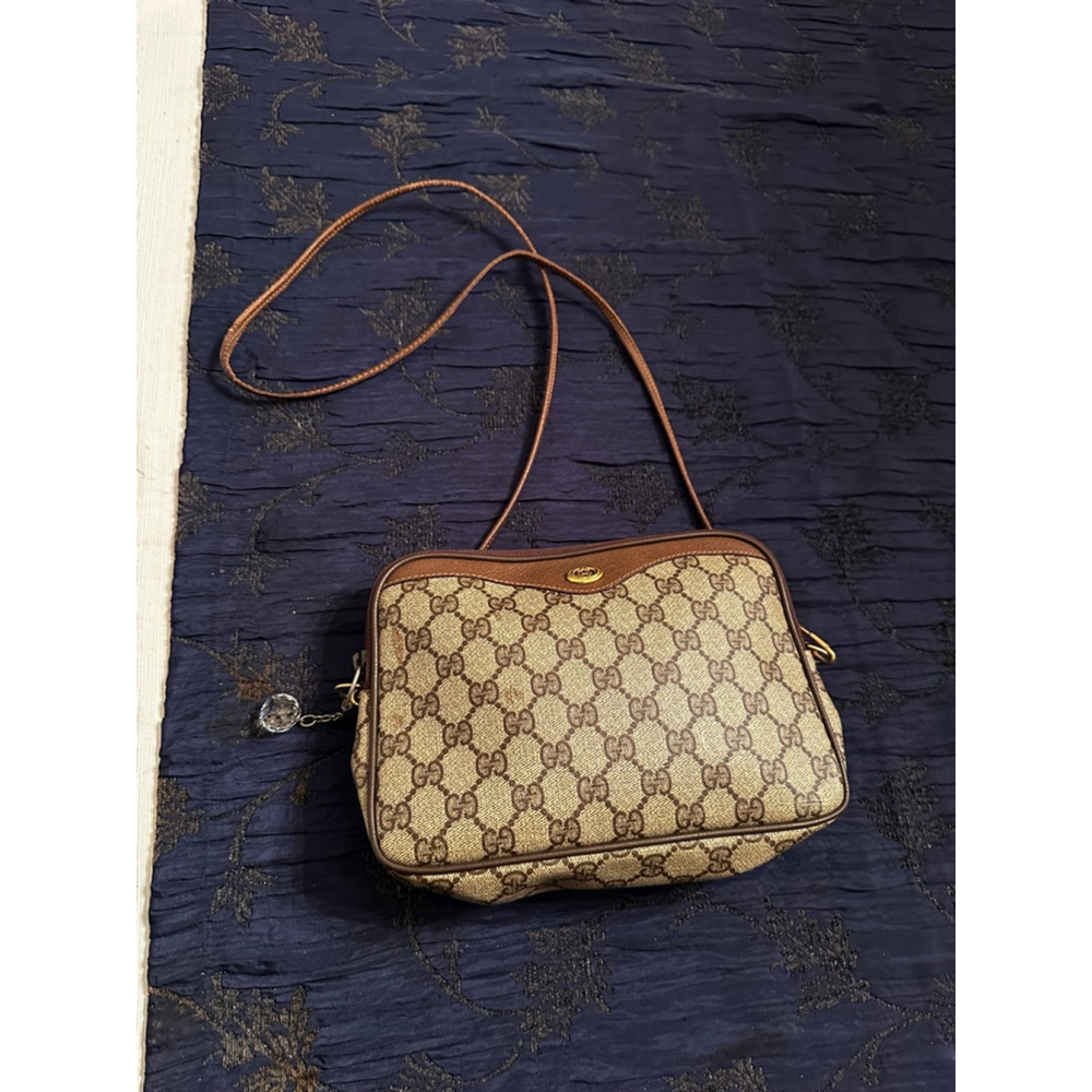 Gucci Brown & Beige Coated Canvas Crossbody Bag w/ Zip Top - Picture 7 of 14